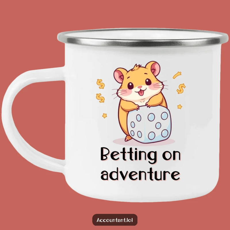 Funny Chubby Hamster Rolling Dollar Dice Camping Mug: Adventure Sip Gift!