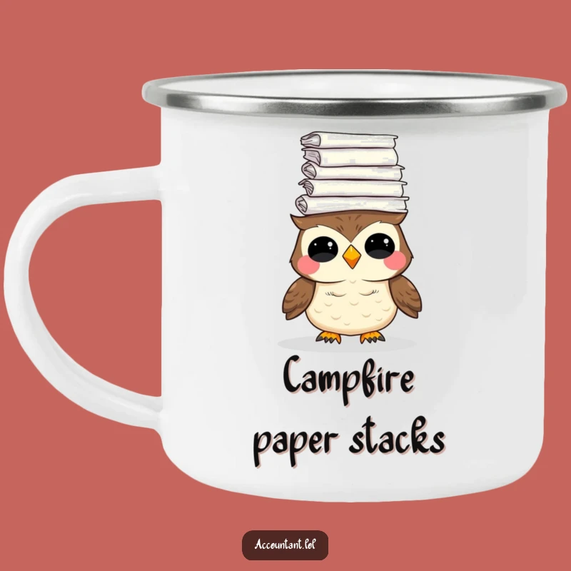 Funny Owl Paper Stack Camping Mug: Campfire Tales & Humor Cup
