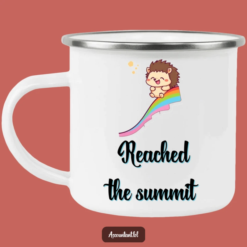 Funny Hedgehog Rainbow Chart Camping Mug: Adventure and Achievement