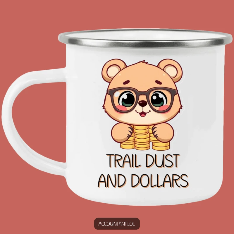 Funny Bear Cub Stacking Coins Camping Mug: Adventure Financial Humor Cup
