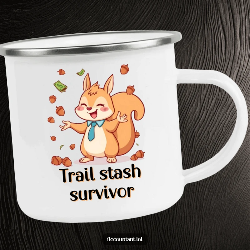 Funny squirrel accountant juggling acorns like currency, looking joyful, a sturdy, humorous mug.