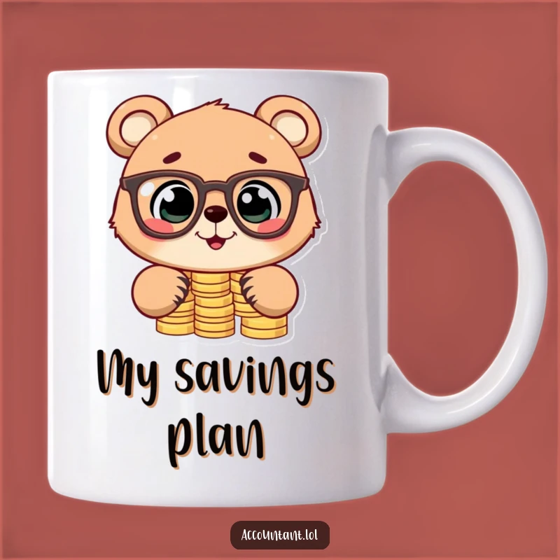 Funny Bear Cub Stacking Coins Mug: Adorable Financial Humor Gift