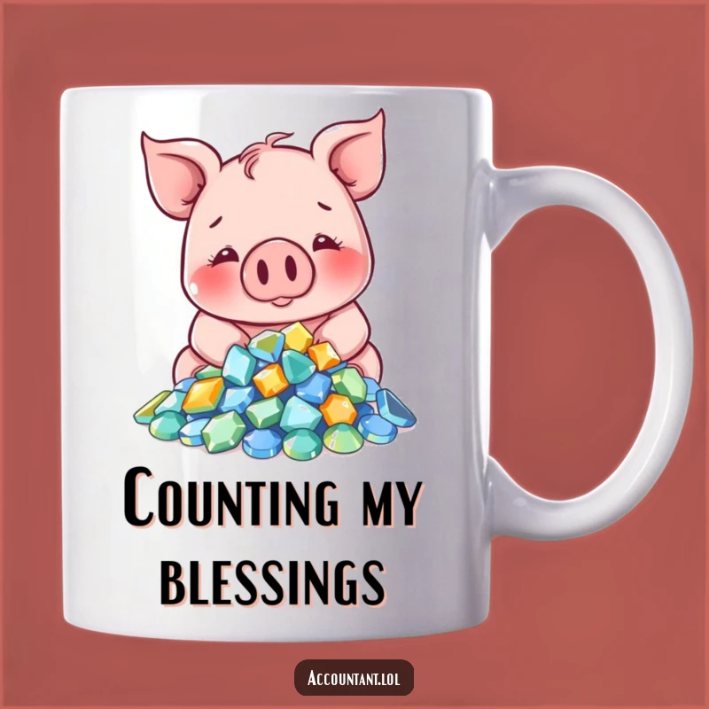 Funny Pig Gem Mug: Contented Pig Counting Sparkles for Luxurious Sips