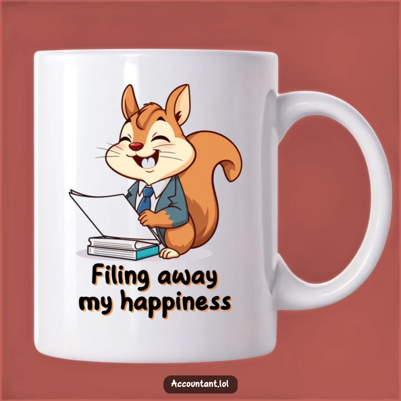 Funny Squirrel Office Mug: Cheerful Suit Squirrel Filing Papers, Perfect Gift