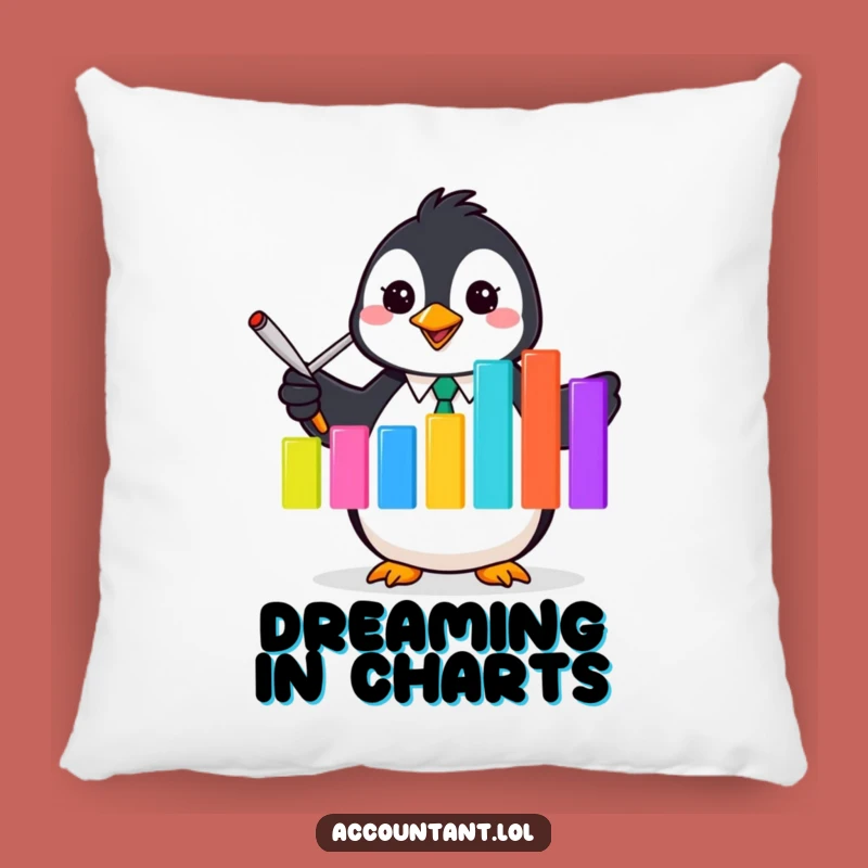 Cozy Penguin Accountant Pillow - Funny Flipper Graph Accent Cushion Gift