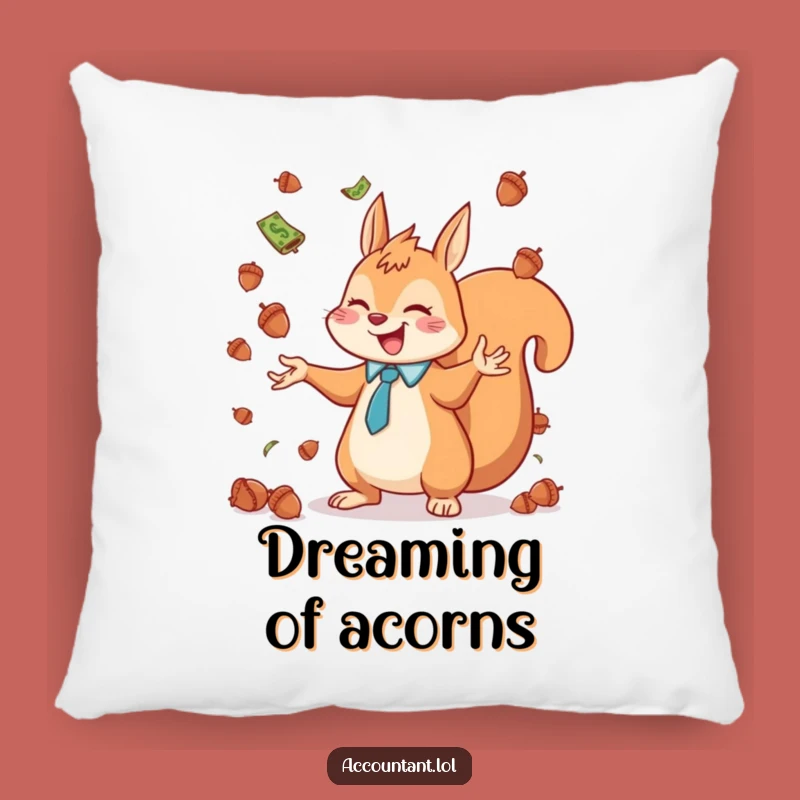 Funny Squirrel Accountant Pillow: Comfy Acorn Currency Cushion
