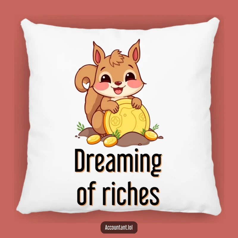 Funny Delighted Squirrel Coin Pillow: Cozy Comfort with a Golden Touch