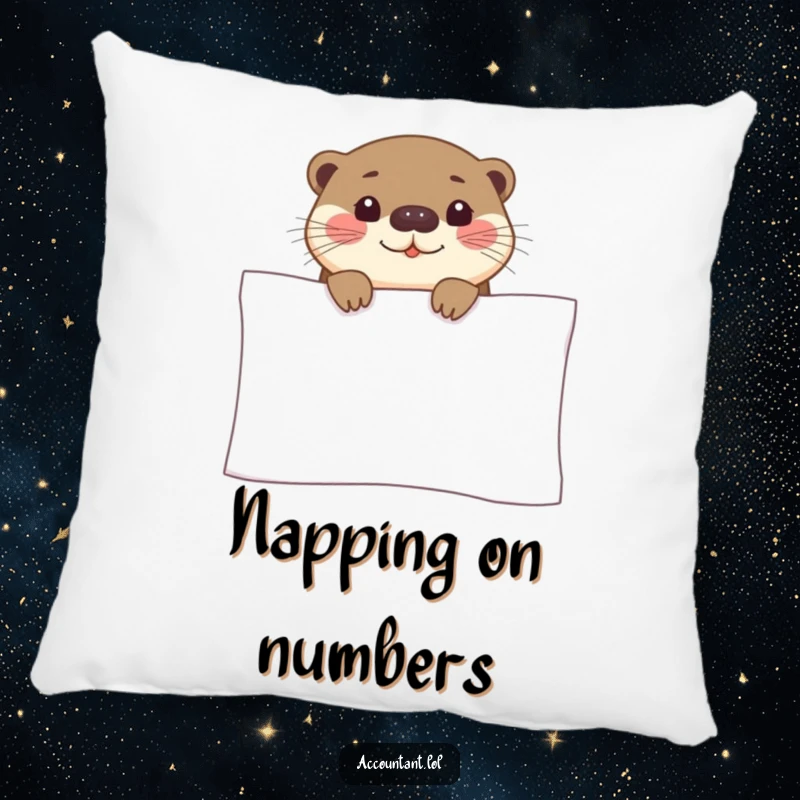 Funny otter pillow featuring a curious otter smiling over a spreadsheet, providing comfort and a humorous touch.