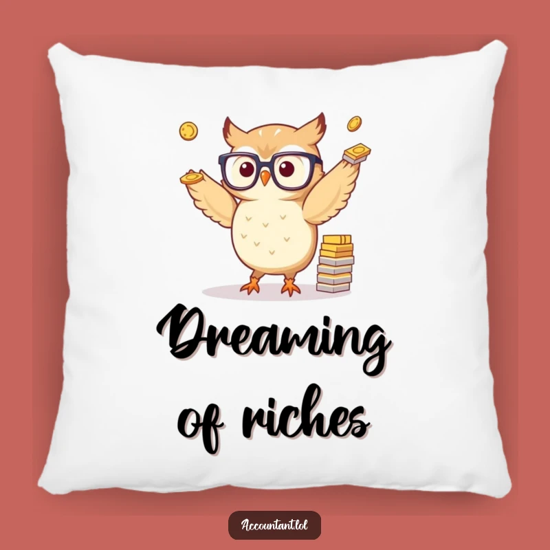 Funny Owl Juggling Coins Pillow: Cozy Financial Humor, Perfect Gift