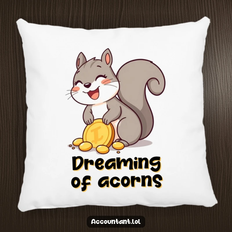 Funny Squirrel Pillow: A delighted squirrel joyfully buries a golden coin, offering a cute and humorous decorative accent.