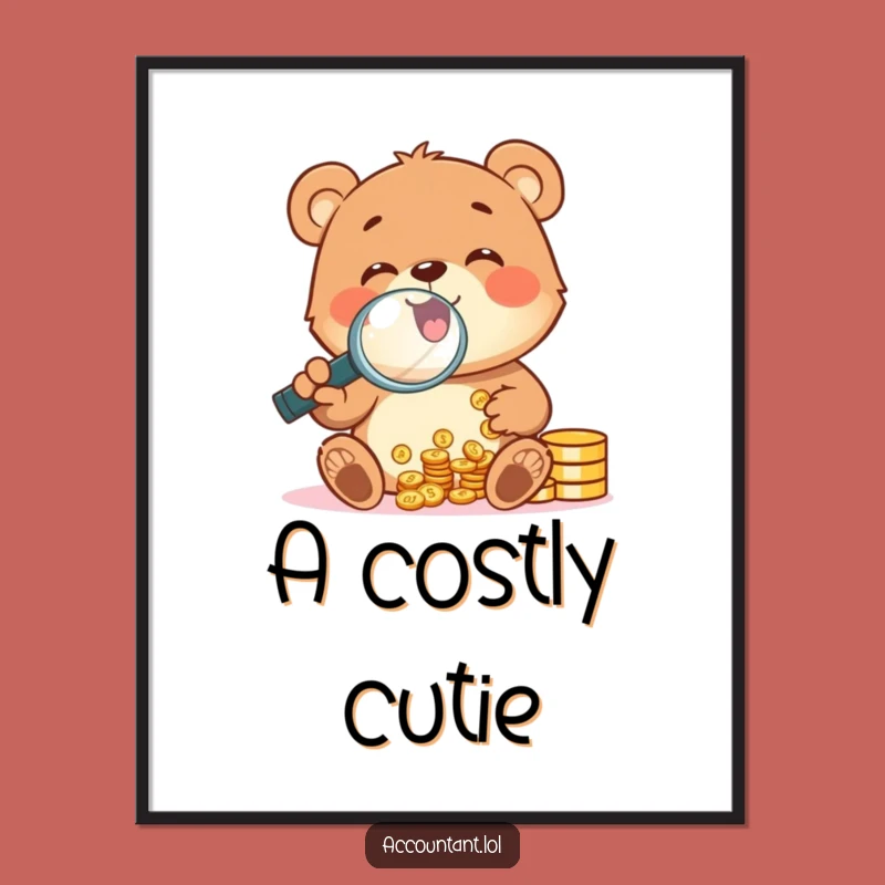 Funny Bear Cub Coin Counting Digital Art: Hilarious Decor for Finance Aficionados
