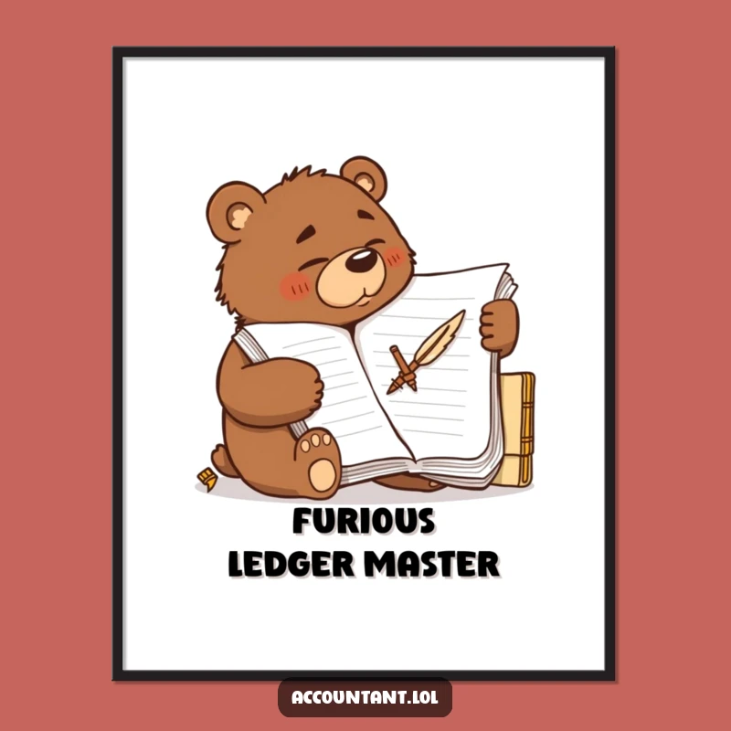 Funny Bear Accountant Digital Art - Printable Brown Bear, Instant Hilarious Wall Decor Gift