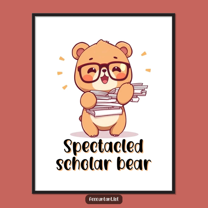 Funny Bear Office Digital Art Print: Tiny Glasses Bear Decor, Perfect Gift