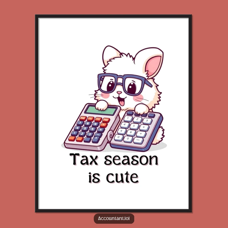 Funny Bunny Accountant Digital Art - Adorable Glasses Rabbit Stamping Calculator Print