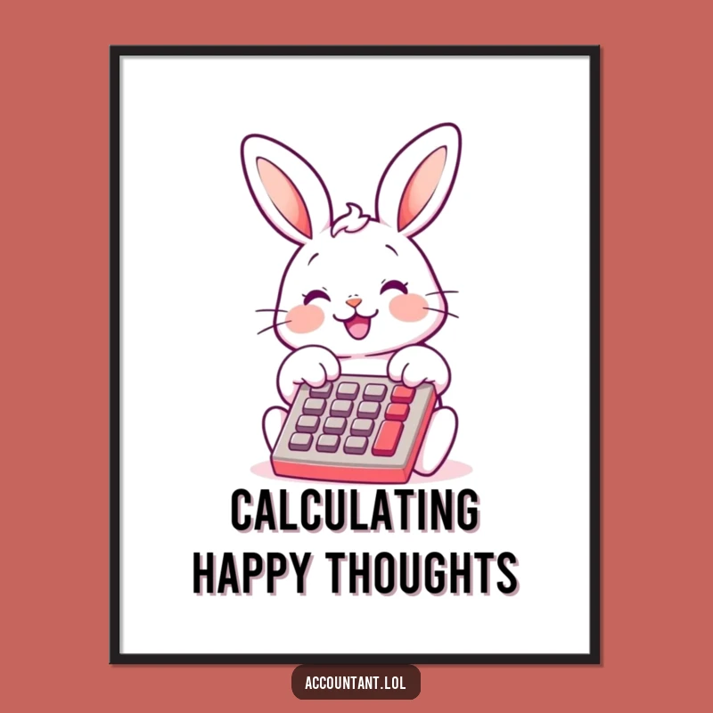 Funny Bunny Bookkeeper Digital Art Print: Cute Calculator Humor Instant Download Decor