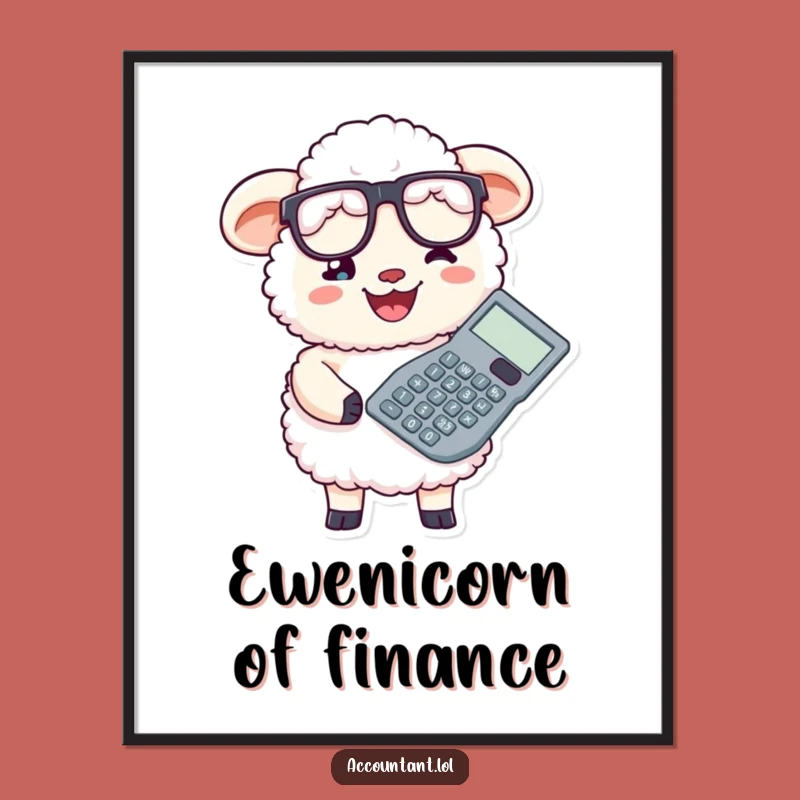 Funny Fluffy Sheep Accountant Digital Art: Downloadable Calculator Humor Print Gift