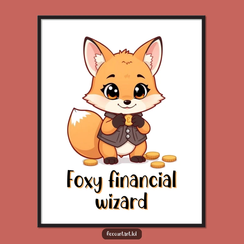 Funny Fox Money Digital Art Print: Vest Fox Decor, Perfect Gift
