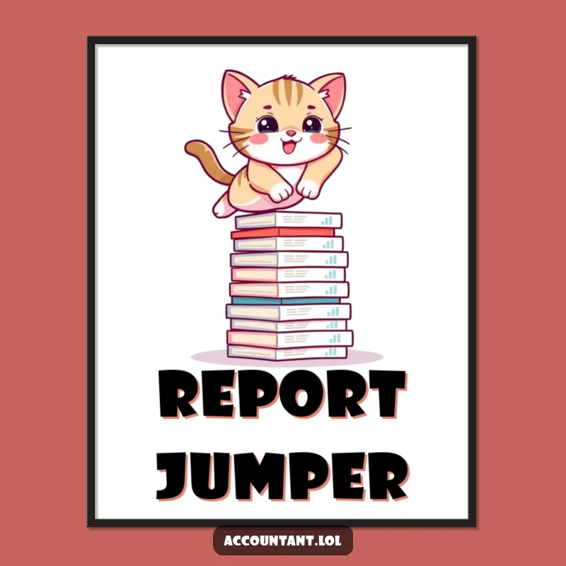 Funny Kitten Digital Art: Report Jumper - Hilarious Printable Wall Decor, Amazing Funny Gift