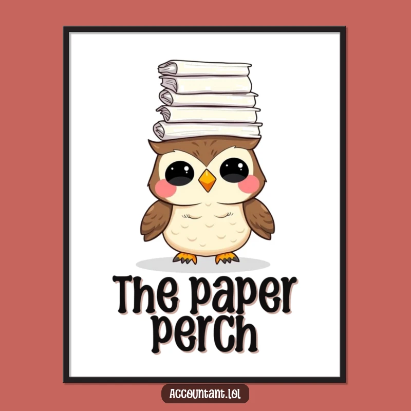 Funny Owl Paper Stack Digital Art: Whimsical Academia & Humor Print