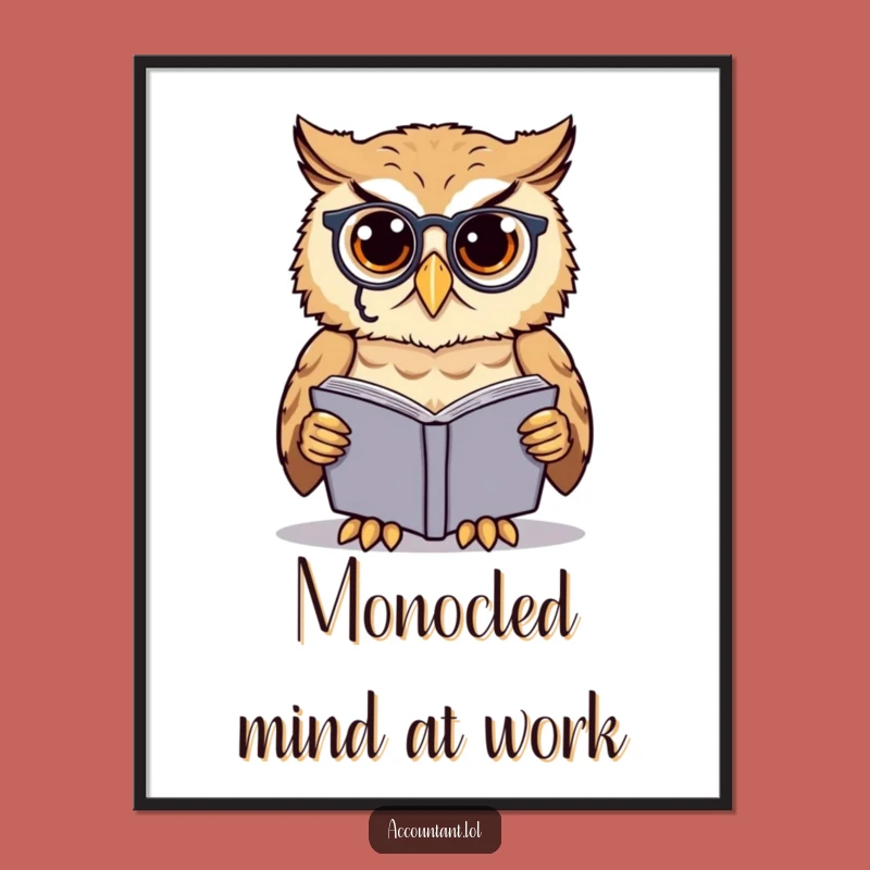 Funny Owl Scholar Digital Art Print: Monocle Owl Decor, Perfect Gift