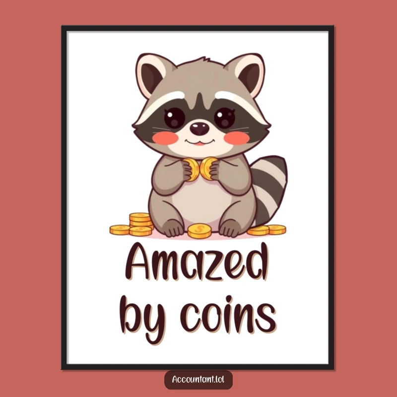 Funny Raccoon Digital Art: Coin Surprise - Hilarious Printable Wall Decor, Amazing Funny Gift