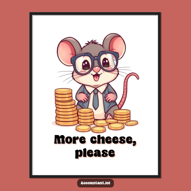Funny Mouse Accountant Digital Art Print: Downloadable Coin Sorting Humor
