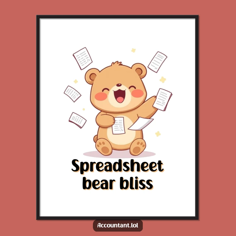 Funny Bear Analyst Digital Art Print: Hilarious Spreadsheet Humor Instant Download Decor