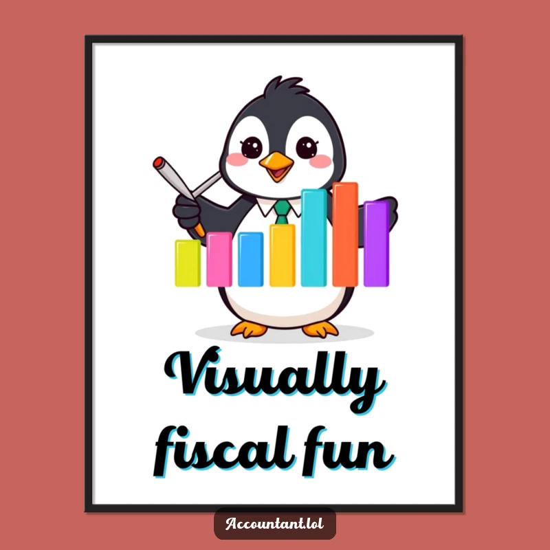 Funny Penguin Accountant Digital Art - Printable Flipper Graph Wall Decor Gift