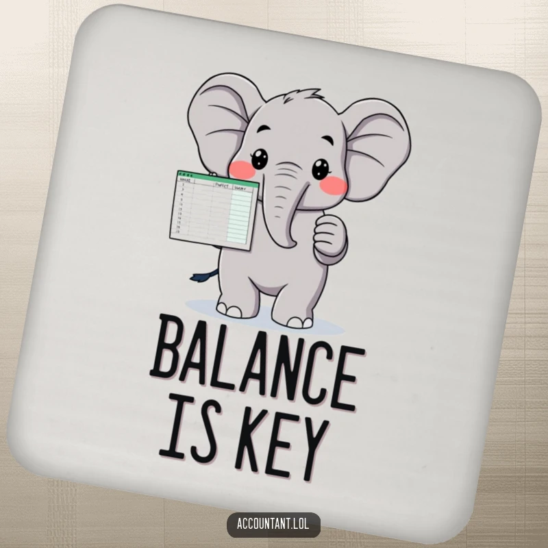 Funny drink coasters featuring an elephant proudly displaying a spreadsheet, adding a humorous and professional touch to any table.