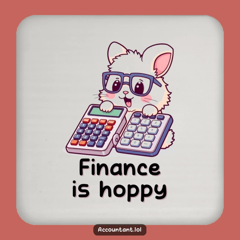 Funny Bunny Accountant Drink Coaster - Protect Surfaces With Cute Glasses Rabbit Calculator
