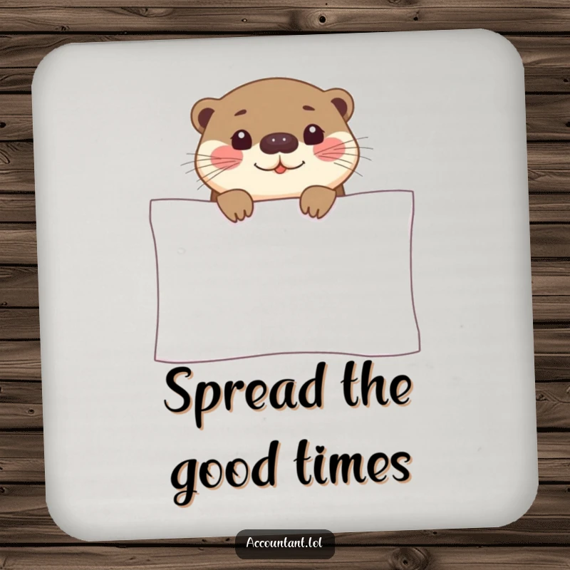 Funny otter drink coaster showing a curious otter peeking over a spreadsheet, perfect for surface protection.