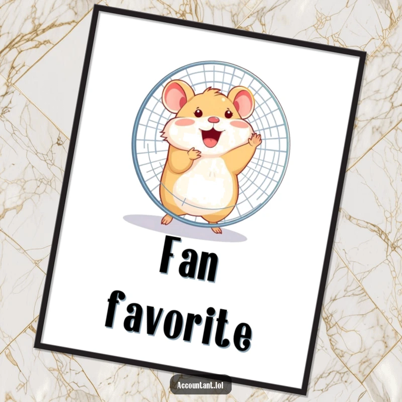 Funny happy hamster joyfully spinning a large office fan with its entire body, displayed as vibrant wall art.