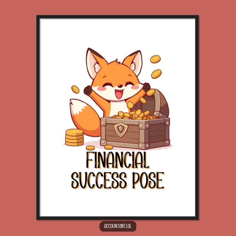 Funny Fox Treasure Poster - Whimsical Energetic Coin Tossing Wall Art