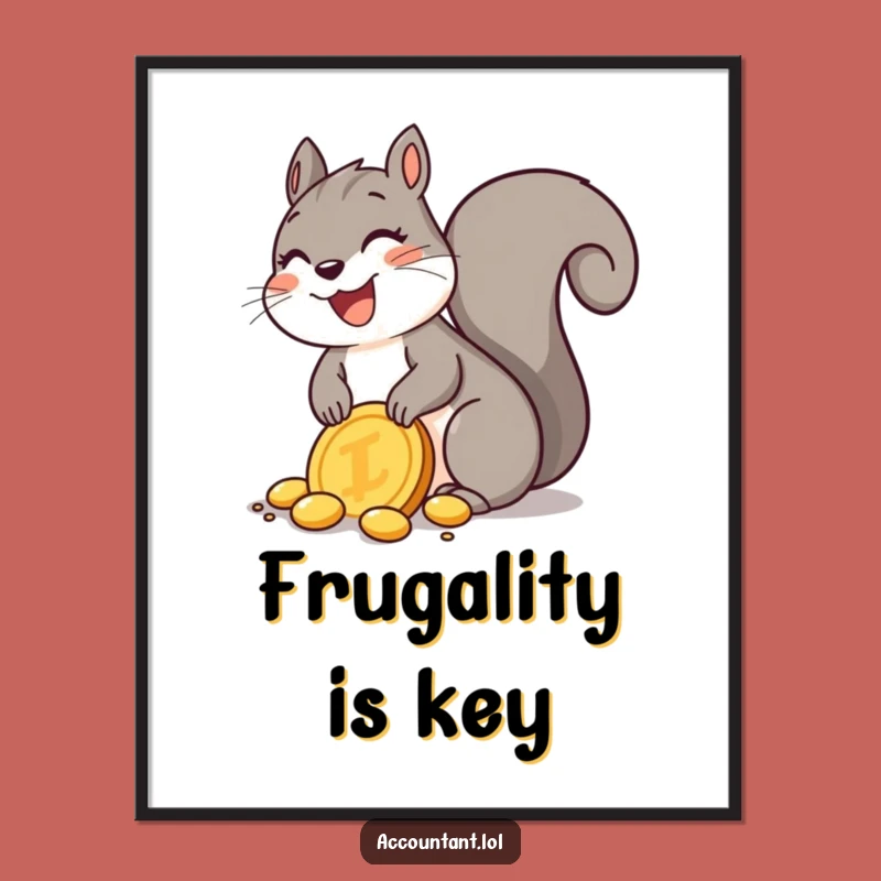 Funny Squirrel Golden Coin Poster: Joyful Treasure Art for Wall Decor