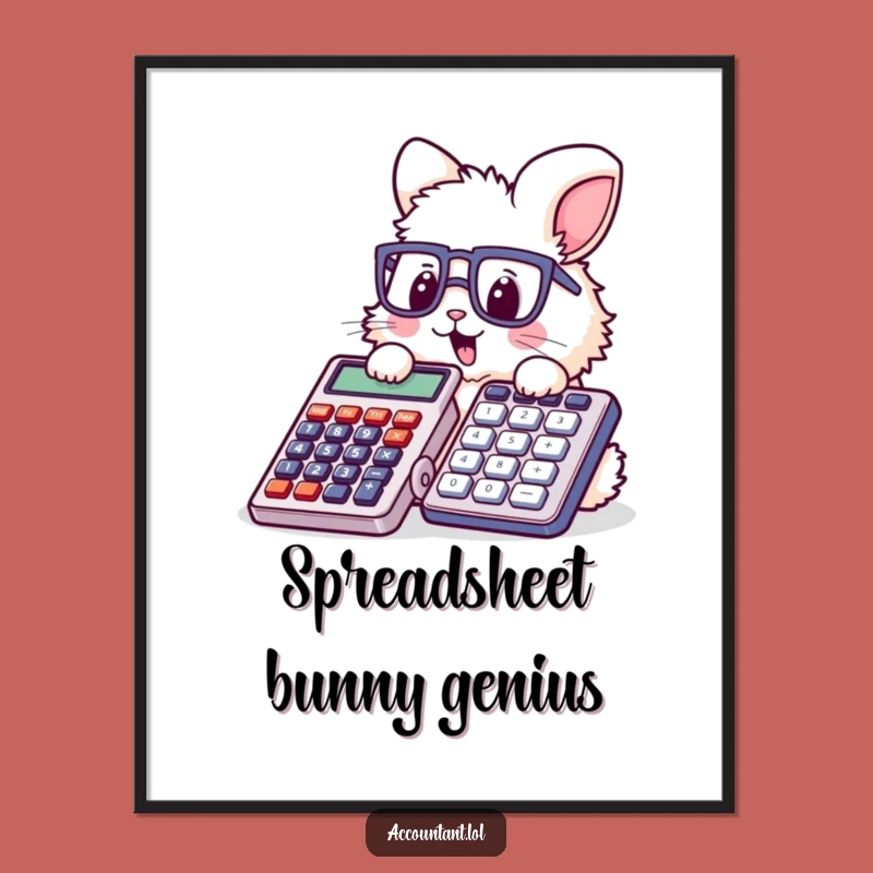 Funny Bunny Accountant Poster - Whimsical Glasses Rabbit Stamping Calculator Wall Art