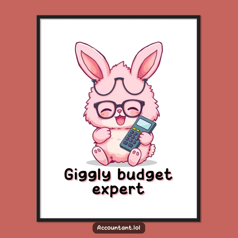 Funny Bunny Accountant Poster - Whimsical Pink Rabbit Art, Hilarious Wall Decor Gift Idea