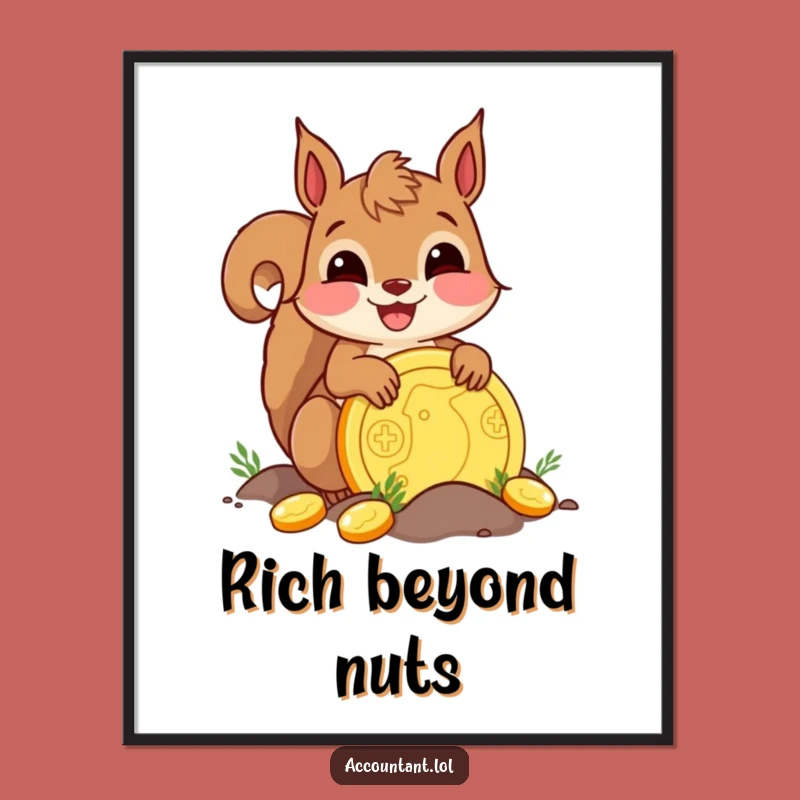 Funny Delighted Squirrel Coin Poster: Treasure Your Walls with Humor