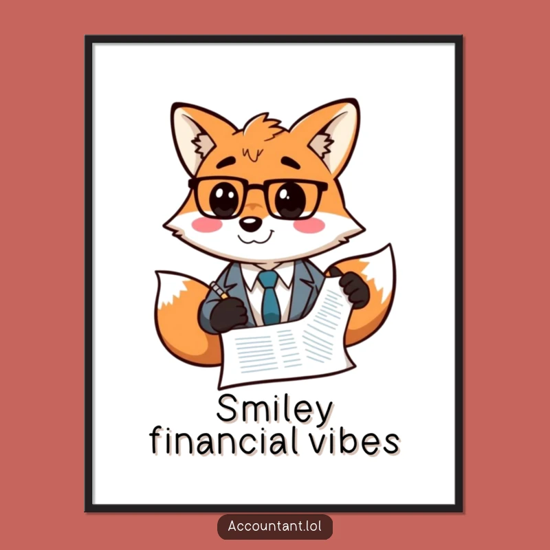 Funny Fox Accountant Poster - Smiley Balance Sheet Wall Art Gift