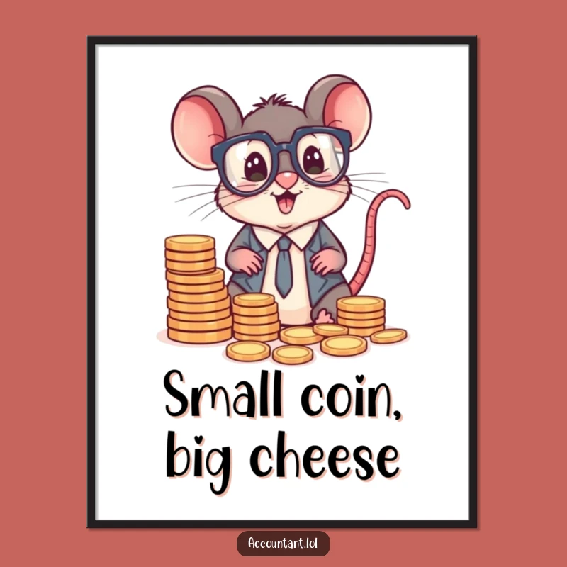 Funny Mouse Accountant Poster: Whimsical Coin Sorting Business Art Gift