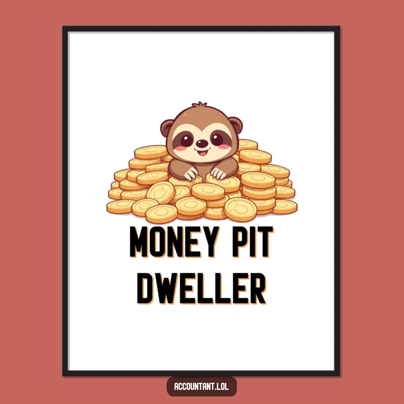 Funny Sloth Poster: Giant Coin Pile - Hilarious Wall Art, Perfect Funny Gift for Decor
