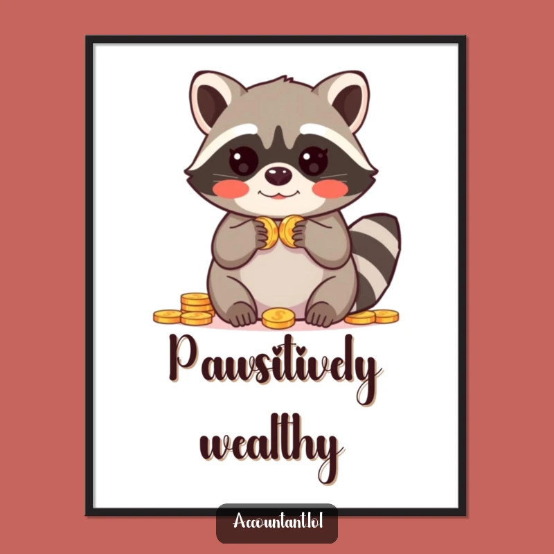 Funny Raccoon Poster: Coin Amazement - Hilarious Wall Art, Perfect Funny Gift for Decor