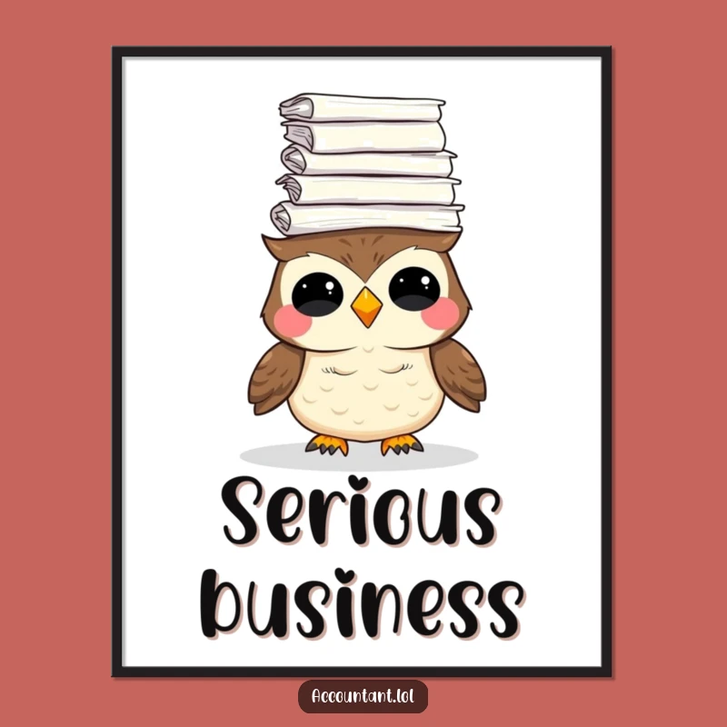 Funny Owl Paper Stack Poster: Whimsical Academia & Humor Art