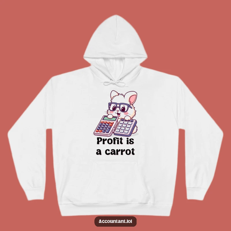 Funny Bunny Accountant Hoodie - Cozy Glasses Rabbit Stamping Calculator Sweatshirt