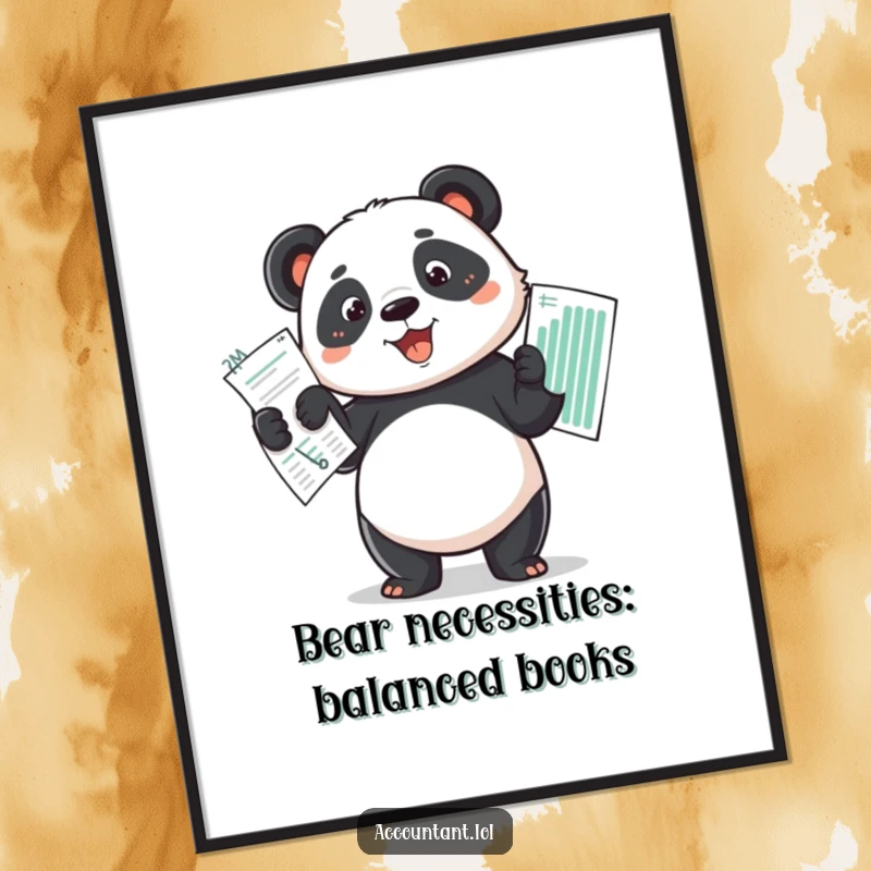 Funny Free Printable Wall Art: A determined panda proudly holds a perfectly balanced budget spread, radiating fiscal responsibility and humor.