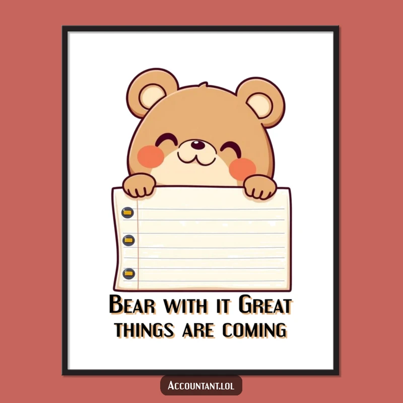 Funny Free Printable Wall Art: Bear Accountant's Surprised Ledger View, Humorous Downloadable Decor