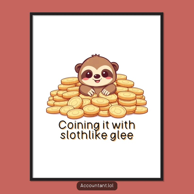 Free Printable Sloth Wall Art: Funny Coin Lover Digital Download, Humorous Art Gift