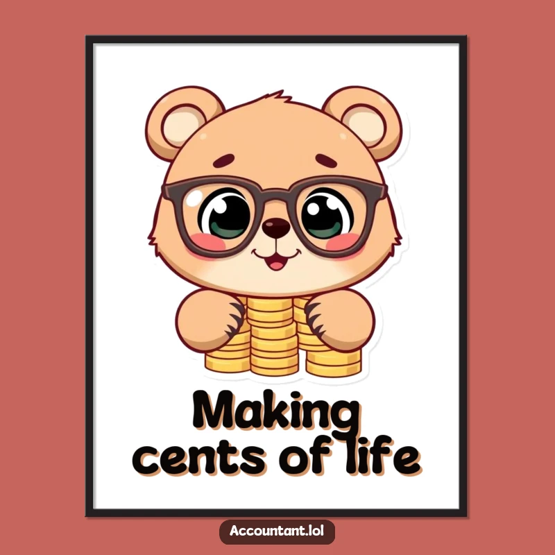 Free Printable Wall Art: Funny Bear Cub Stacking Coins Art, Downloadable Humorous Decor Gift