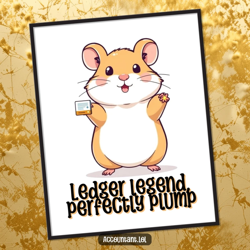 Funny free printable wall art: A proud hamster holds a perfectly balanced ledger with a delightful sparkle, adding charm to any space.