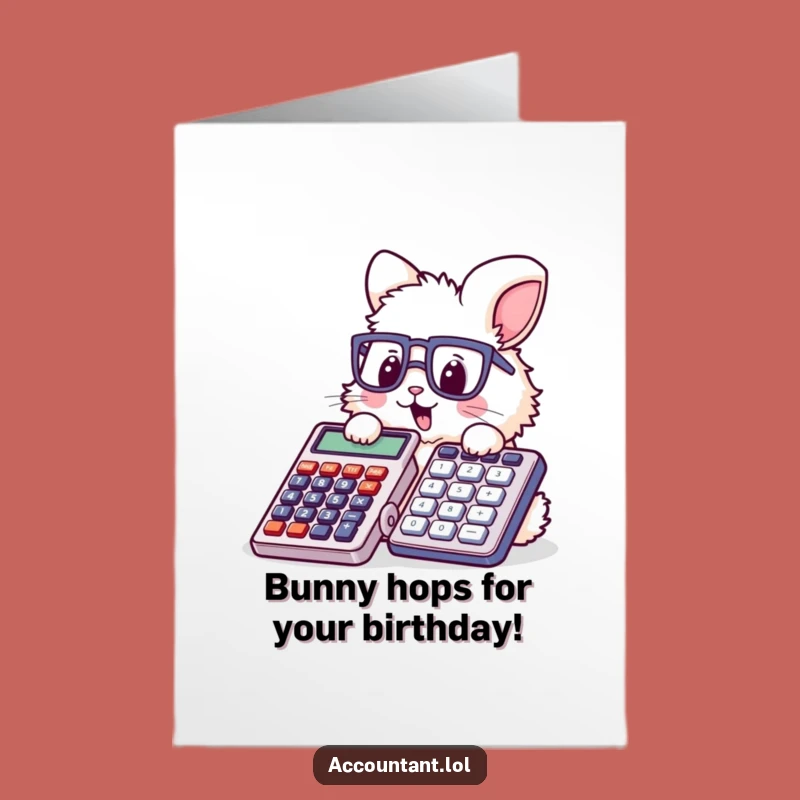 Free Printable Birthday Card: Funny Bunny with Glasses Calculator Stamp