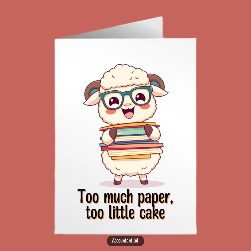 Free Printable Funny Sheep Birthday Card: Fluffy Scholar Balancing Papers Downloadable Gift